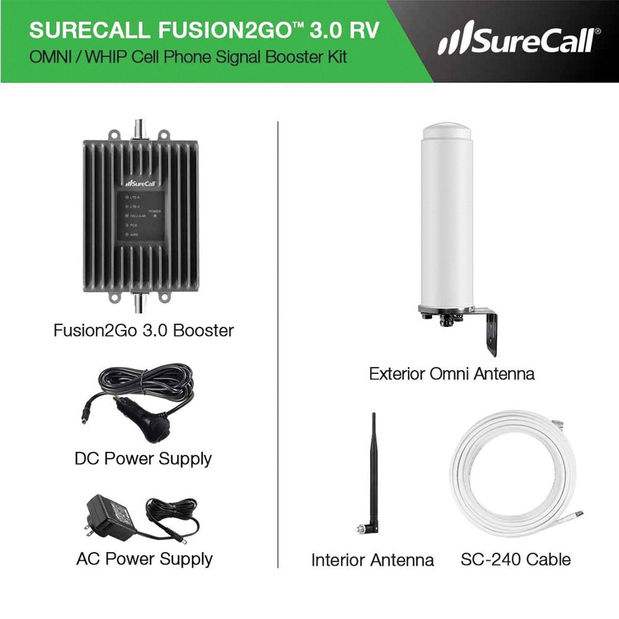 SureCall Fusion2Go 3.0 RV\u2122 In-Vehicle Cell Phone Signal-Booster Kit