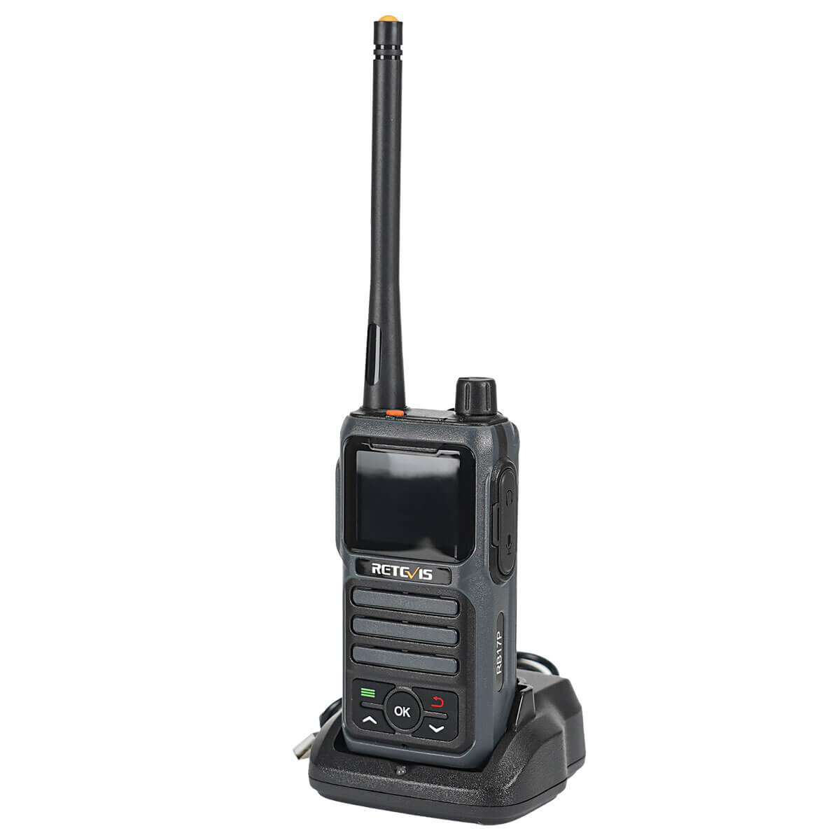 A9191D-Retevis-RB17P-Handheld-GMRS-Radio-on-desktop-charger.jpg