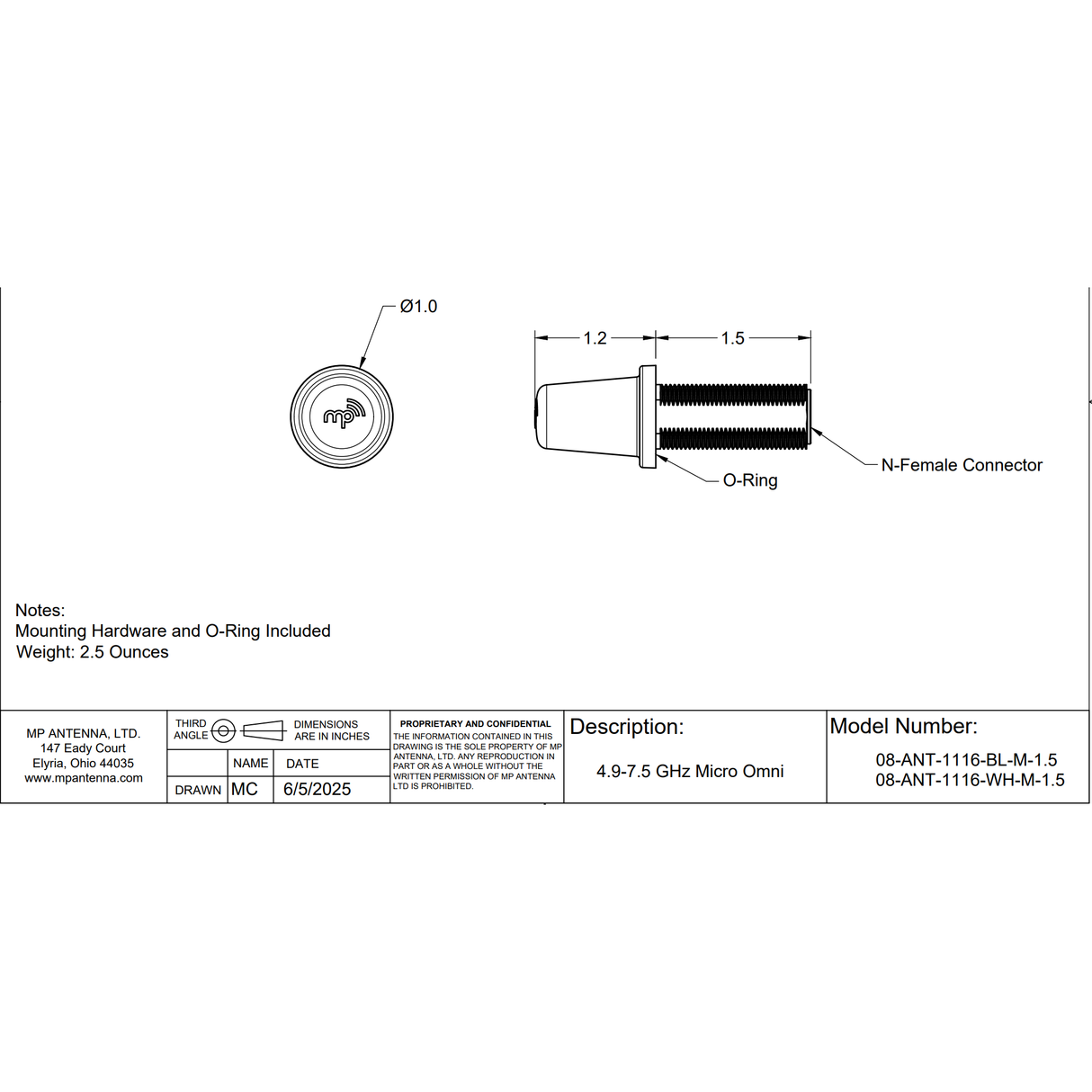 MP Antenna 08-ANT-1116-BL-M-1.5