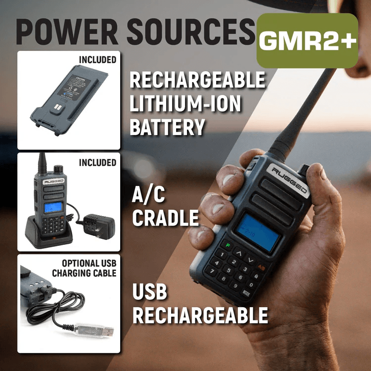 Rugged GMR2 PLUS GMRS and FRS Two Way Handheld Radio with Removable Antenna