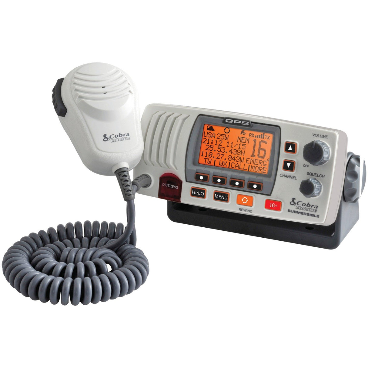 Cobra Marine 25-Watt Class-D Fixed-Mount VHF Radio with Built-in GPS Receiver