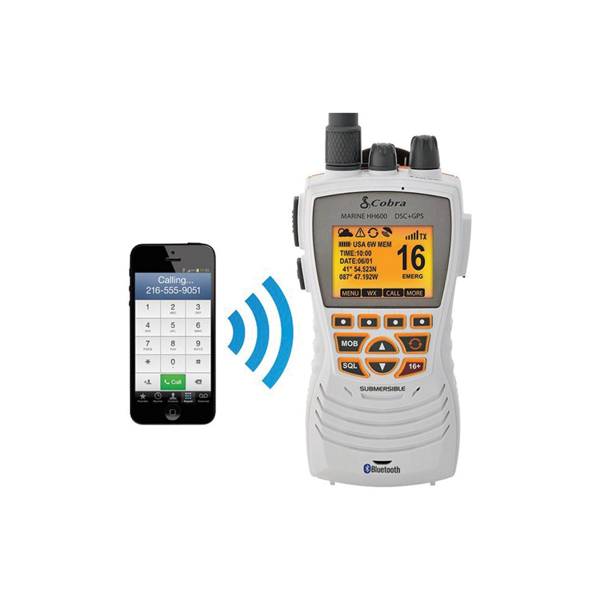 Cobra Marine DSC Floating VHF Marine Radio with Built-in GPS & Bluetooth\u00ae (White)