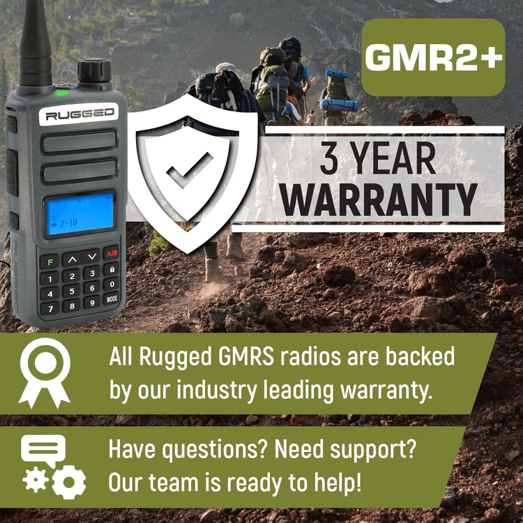 Rugged GMR2 PLUS GMRS and FRS Two Way Handheld Radio with Removable Antenna