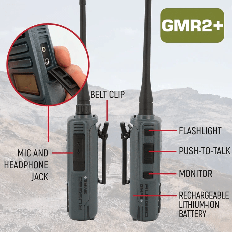 Rugged GMR2 PLUS GMRS and FRS Two Way Handheld Radio with Removable Antenna