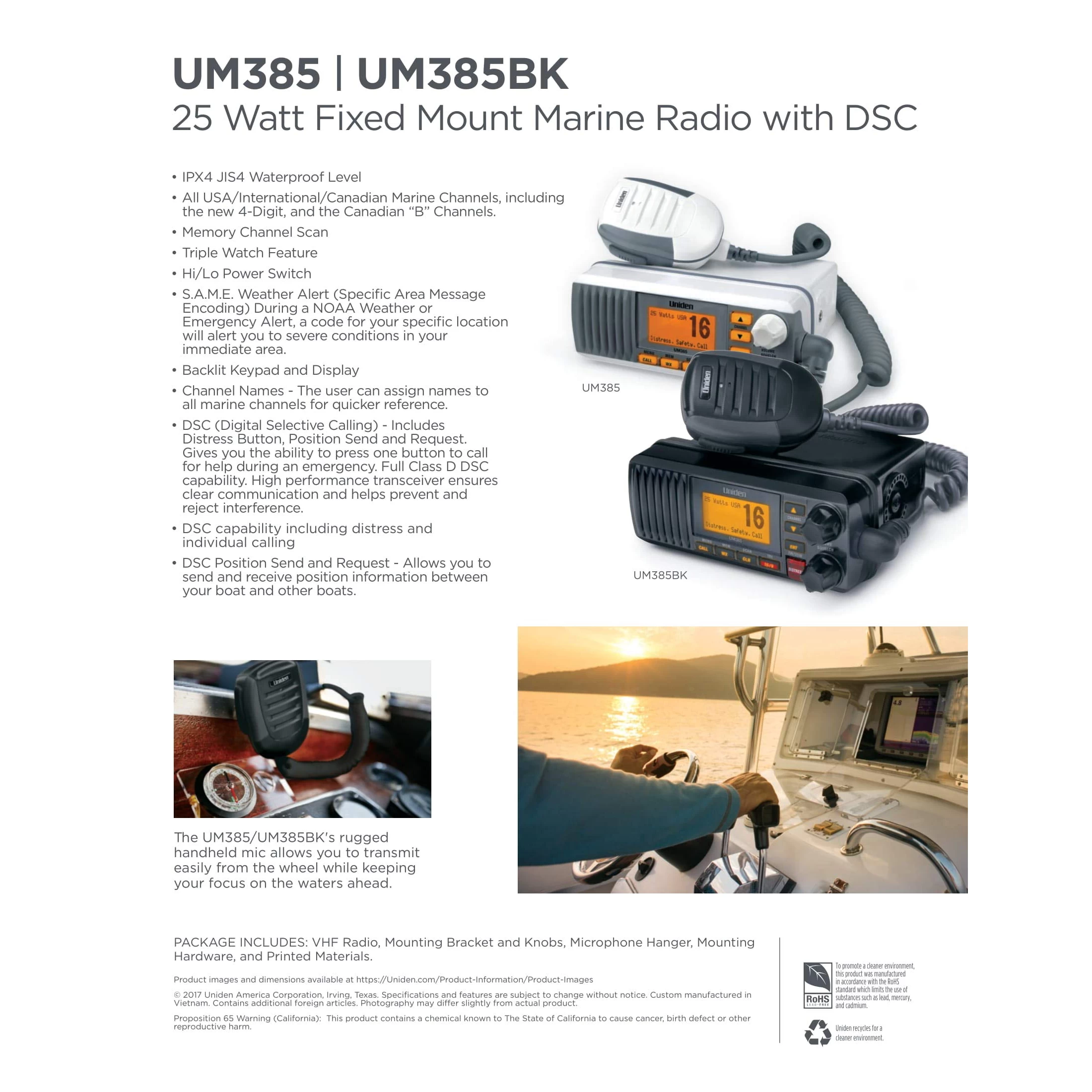 Uniden UM385 VHF Marine Radio Full Class D DSC Capability High Performance  The Antenna Farm