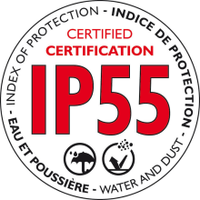 IP55  - Dust and water ingress protection