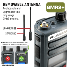Rugged GMR2 PLUS GMRS and FRS Two Way Handheld Radio with Removable Antenna